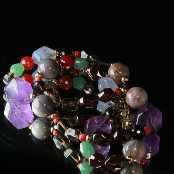 14K GOLD AMETHYST GARNET QUARTZ CHALCEDONY NECKLACE - Picture 12 of 14